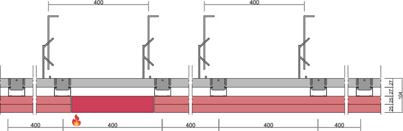 DORI-FIRE CEILING EI90 50 mm/priešgaisrinės revizinės durelės pakabinamoms luboms DORI-FIRE™ 50 mm montavimo lubose pavyzdys